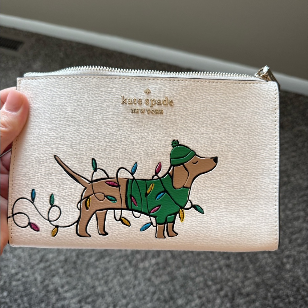 kate spade Cream Dog Pouch with Festive Lights